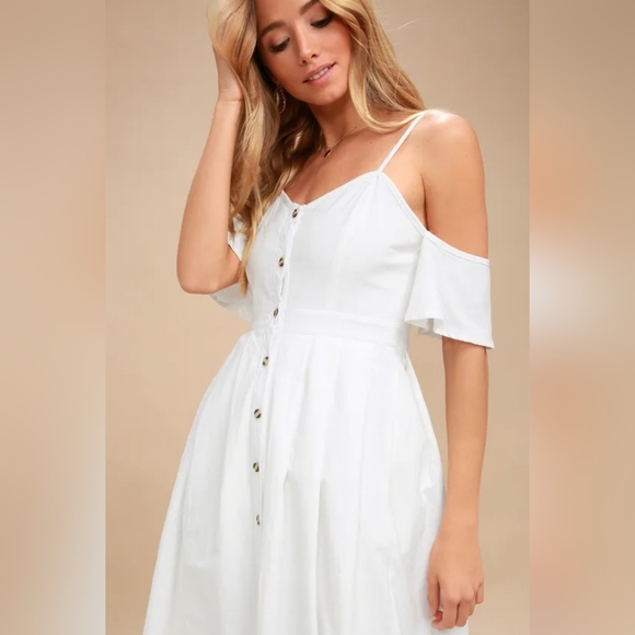 NWOT Lulu's I've Got Love White Off-the-Shoulder Midi Dress | Small S - Picture 5 of 7